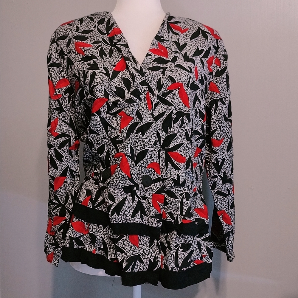 Vtg Statement 80s Abstract Double Breasted Button  Blouse